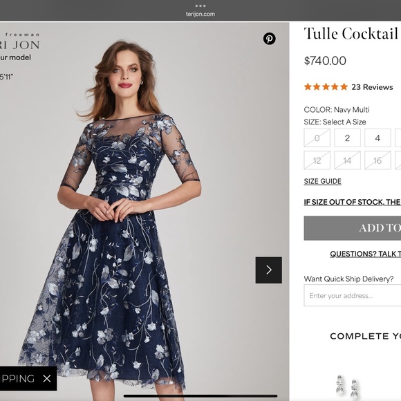 Tea Length Embroidered Tulle Cocktail Dress - Navy and silver - Picture 1 of 2